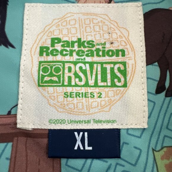 Parks and Rec RSVLTS XL Leslie Knope Button Down SS Shirt Teal Green NWT Stretch - Picture 8 of 16